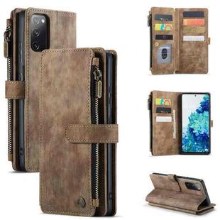 For Samsung Galaxy S20 FE CaseMe-C30 PU + TPU Multifunctional Horizontal Flip Leather Case with Holder & Card Slot & Wallet & Zipper Pocket(Brown)