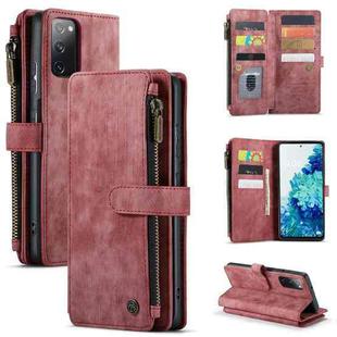 For Samsung Galaxy S20 FE CaseMe-C30 PU + TPU Multifunctional Horizontal Flip Leather Case with Holder & Card Slot & Wallet & Zipper Pocket(Red)