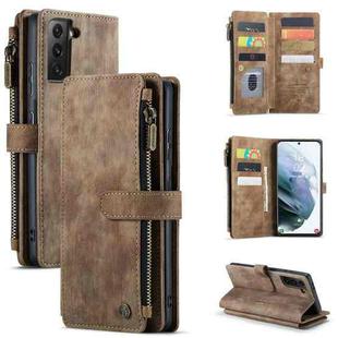 For Samsung Galaxy S21 5G CaseMe-C30 PU + TPU Multifunctional Horizontal Flip Leather Case with Holder & Card Slot & Wallet & Zipper Pocket(Brown)