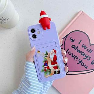 Christmas Cartoon Pattern TPU Shockproof Case with Card Slot For iPhone 12(Santa Claus Purple)