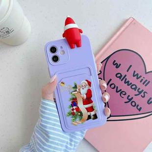Christmas Cartoon Pattern TPU Shockproof Case with Card Slot For iPhone 11 Pro Max(Santa Claus Purple)