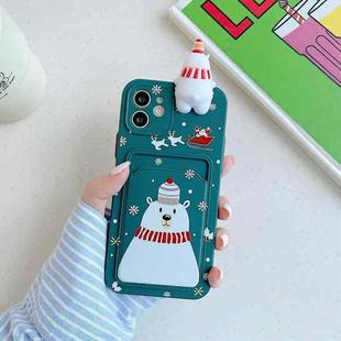 Christmas Cartoon Pattern TPU Shockproof Case with Card Slot For iPhone 11 Pro Max(Snowman Dark Green)