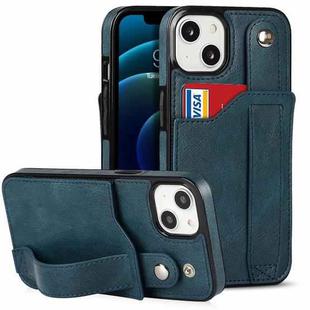 For iPhone 13 Crazy Horse Texture Shockproof TPU + PU Leather Case with Card Slot & Wrist Strap Holder(Sapphire Blue)