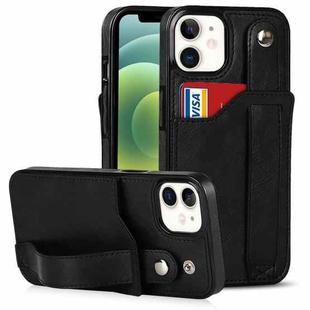 For iPhone 12 mini Crazy Horse Texture Shockproof TPU + PU Leather Case with Card Slot & Wrist Strap Holder (Black)