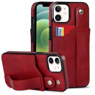 For iPhone 12 mini Crazy Horse Texture Shockproof TPU + PU Leather Case with Card Slot & Wrist Strap Holder (Red)