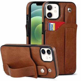 For iPhone 12 mini Crazy Horse Texture Shockproof TPU + PU Leather Case with Card Slot & Wrist Strap Holder (Brown)