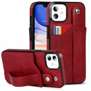 For iPhone 11 Crazy Horse Texture Shockproof TPU + PU Leather Case with Card Slot & Wrist Strap Holder (Red)