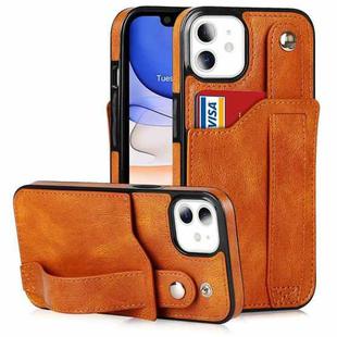 For iPhone 11 Crazy Horse Texture Shockproof TPU + PU Leather Case with Card Slot & Wrist Strap Holder (Yellow)