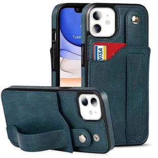 For iPhone 11 Crazy Horse Texture Shockproof TPU + PU Leather Case with Card Slot & Wrist Strap Holder (Sapphire Blue)