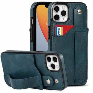 For iPhone 11 Pro Crazy Horse Texture Shockproof TPU + PU Leather Case with Card Slot & Wrist Strap Holder (Sapphire Blue)