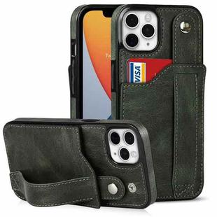 For iPhone 11 Pro Crazy Horse Texture Shockproof TPU + PU Leather Case with Card Slot & Wrist Strap Holder (Emerald Green)