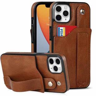 For iPhone 11 Pro Crazy Horse Texture Shockproof TPU + PU Leather Case with Card Slot & Wrist Strap Holder (Brown)