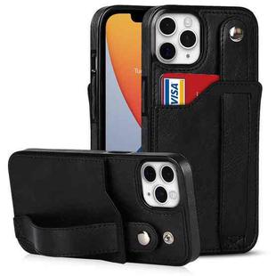 For iPhone 11 Pro Max Crazy Horse Texture Shockproof TPU + PU Leather Case with Card Slot & Wrist Strap Holder (Black)