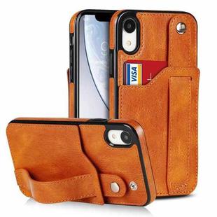 For iPhone XR Crazy Horse Texture Shockproof TPU + PU Leather Case with Card Slot & Wrist Strap Holder(Yellow)