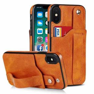 For iPhone XS Max Crazy Horse Texture Shockproof TPU + PU Leather Case with Card Slot & Wrist Strap Holder(Yellow)
