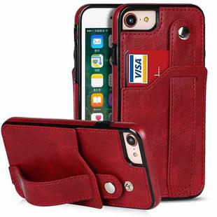 For iPhone SE 2022 / SE 2020 / 8 / 7 Crazy Horse Texture Leather Back Case with Card Slot & Wrist Strap(Red)