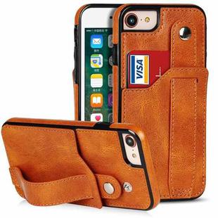 For iPhone SE 2022 / SE 2020 / 8 / 7 Crazy Horse Texture Leather Back Case with Card Slot & Wrist Strap(Yellow)