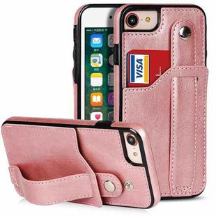 For iPhone SE 2022 / SE 2020 / 8 / 7 Crazy Horse Texture Leather Back Case with Card Slot & Wrist Strap(Rose Gold)