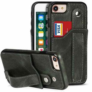 For iPhone SE 2022 / SE 2020 / 8 / 7 Crazy Horse Texture Leather Back Case with Card Slot & Wrist Strap(Emerald Green)