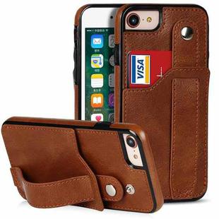 For iPhone SE 2022 / SE 2020 / 8 / 7 Crazy Horse Texture Leather Back Case with Card Slot & Wrist Strap(Brown)
