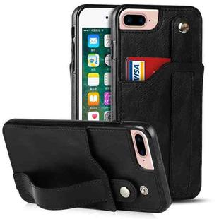 Crazy Horse Texture Shockproof TPU + PU Leather Case with Card Slot & Wrist Strap Holder For iPhone 7 Plus / 8 Plus(Black)