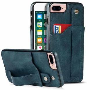Crazy Horse Texture Shockproof TPU + PU Leather Case with Card Slot & Wrist Strap Holder For iPhone 7 Plus / 8 Plus(Sapphire Blue)