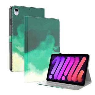 For iPad mini 6 Watercolor Pattern Skin Feel Magnetic Horizontal Flip PU Leather Tablet Case with Holder & Card Slots & Photo Frame(Cyan Green)
