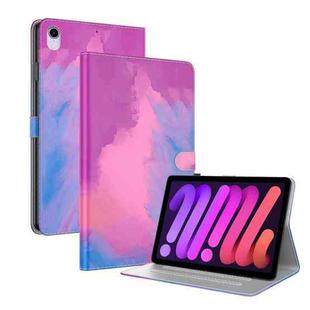 For iPad mini 6 Watercolor Pattern Skin Feel Magnetic Horizontal Flip PU Leather Tablet Case with Holder & Card Slots & Photo Frame(Purple Red)