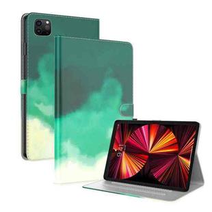 For iPad Pro 12.9 2022 / 2021 / 2020 Watercolor Pattern Skin Feel Magnetic Horizontal Flip PU Leather Tablet Case with Holder & Card Slots & Photo Frame & Sleep / Wake-up Function(Cyan Green)