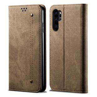 For Huawei P30 Pro Denim Texture Casual Style Horizontal Flip Leather Case with Holder & Card Slots & Wallet(Khaki)
