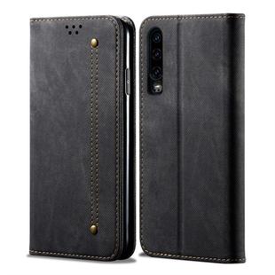 For Huawei P30 Denim Texture Casual Style Horizontal Flip Leather Case with Holder & Card Slots & Wallet(Black)