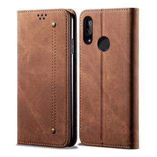 For Huawei Y9 (2019) Denim Texture Casual Style Horizontal Flip Leather Case with Holder & Card Slots & Wallet(Brown)