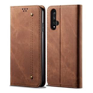 For Huawei Honor 20 Denim Texture Casual Style Horizontal Flip Leather Case with Holder & Card Slots & Wallet(Brown)