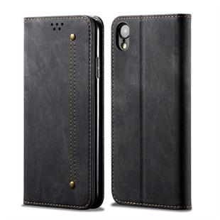 For iPhone XR Denim Texture Casual Style Horizontal Flip Leather Case with Holder & Card Slots & Wallet(Black)