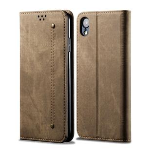 For iPhone XR Denim Texture Casual Style Horizontal Flip Leather Case with Holder & Card Slots & Wallet(Khaki)