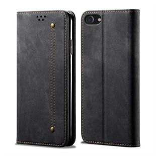 For iPhone SE 2022 / SE 2020 / 8 / 7 Denim Texture Casual Style Horizontal Flip Leather Case with Holder & Card Slots & Wallet(Black)