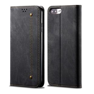 For iPhone 7 Plus / 8 Plus Denim Texture Casual Style Horizontal Flip Leather Case with Holder & Card Slots & Wallet(Black)