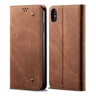 For iPhone X / XS Denim Texture Casual Style Horizontal Flip Leather Case with Holder & Card Slots & Wallet(Brown)