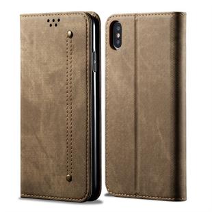 For iPhone X / XS Denim Texture Casual Style Horizontal Flip Leather Case with Holder & Card Slots & Wallet(Khaki)