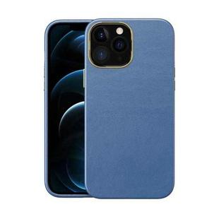 Electroplating Leather Texture PC + TPU Shockproof Case For iPhone 12 Pro Max(Sapphire Blue)