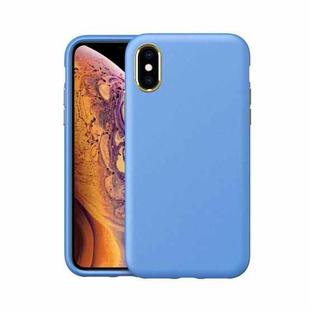 Electroplating Leather Texture PC + TPU Shockproof Case For iPhone XS Max(Light Blue)