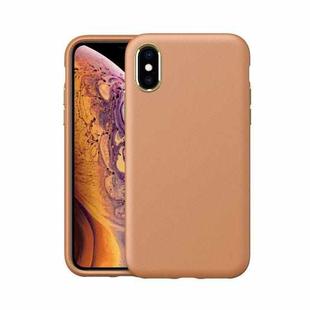 Electroplating Leather Texture PC + TPU Shockproof Case For iPhone XS Max(Yellow Brown)