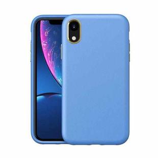 Electroplating Leather Texture PC + TPU Shockproof Case For iPhone XR(Light Blue)