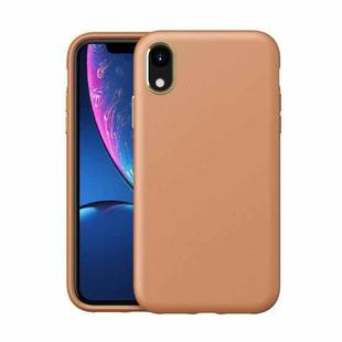 Electroplating Leather Texture PC + TPU Shockproof Case For iPhone XR(Yellow Brown)