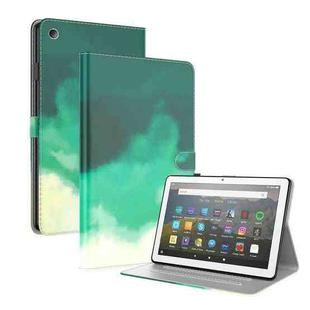 For Amazon Fire HD 8 2018/2017/2016/2015 Watercolor Pattern Skin Feel Magnetic Horizontal Flip PU Leather Case with Holder & Card Slots & Photo Frame & Sleep / Wake-up Function(Cyan Green)