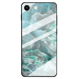 For iPhone SE 2020 & 8 & 7 Marble Pattern Glass Protective Case(Cyan)