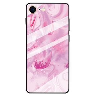 For iPhone SE 2020 & 8 & 7 Marble Pattern Glass Protective Case(Rose Red)