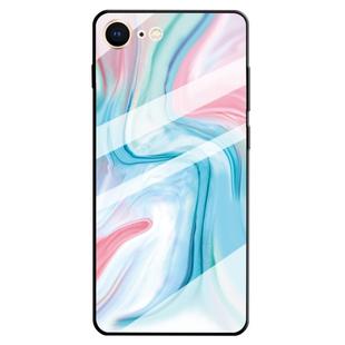 For iPhone SE 2020 & 8 & 7 Marble Pattern Glass Protective Case(Blue)