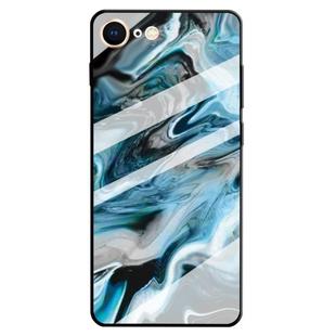 For iPhone SE 2020 & 8 & 7 Marble Pattern Glass Protective Case(Ink Blue)