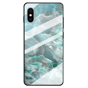 For iPhone XS / X Marble Pattern Glass Protective Case(Cyan)